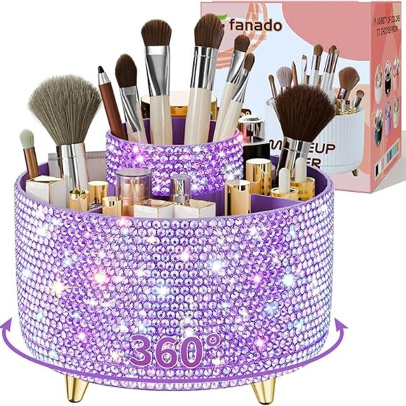 360° Rotate Makeup Brush Holder Organizer Purple